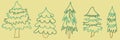 Collection Christmas Fir Tree Outline. New year green sketch cute set. Firtree, pine. Xmas spruce decoration hand drawn Royalty Free Stock Photo