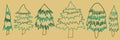 Collection Christmas Fir Tree Outline. New year green sketch cute set. Firtree, pine. Xmas spruce decoration hand drawn