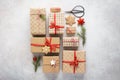 Collection of Christmas gift boxes, toys and decoration Royalty Free Stock Photo