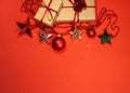 Collection of Christmas gift boxes, Christmas tree red balls and stars for template layout design Royalty Free Stock Photo