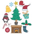 collection of christmas icons or elements. doodle christmas vector Royalty Free Stock Photo