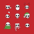 Collection of Christmas Illustration of a cute new year skeleton in a santa hat, Merry Christmas illustrations