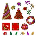 Collection of Christmas images.Star, Christmas flower, tree, mistletoe, leaves, berries.