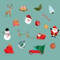 Collection of christmas items elements and decoration, Christmas ornament symbols on green background. Royalty Free Stock Photo