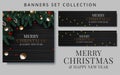 Collection Christmas and New Year with border or garland of Christmas tree branches, holly berries and beads on wood background. Royalty Free Stock Photo