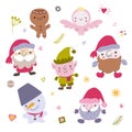 Collection of Christmas and New year characters. Santa Caus, snowman, elf, angel, gingerbread man. Royalty Free Stock Photo