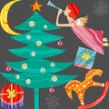 Collection of Christmas and New Year elements. Vector flat design with texture Royalty Free Stock Photo