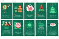 Flat vector set of Christmas and New Year greeting cards with congratulations. Green postcards with gift boxes, holiday Royalty Free Stock Photo