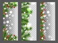 Collection Christmas and New Year vertical banner with border or garland of Christmas tree branches and holly berries on Royalty Free Stock Photo
