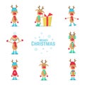 Collection of Christmas reindeer. Flat Vector Illustration. Royalty Free Stock Photo