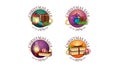 Collection of Christmas round discount web stickers decorated with Christmas icons. Set of round banners with different offers