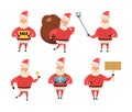 Collection of Christmas Santa Claus. Cartoon and flat style. Vector illustration. White background. For your web design.