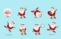 Collection of Christmas Santa Claus . Set of funny cartoon characters with different emotions, New Year`s objects. Big se Royalty Free Stock Photo