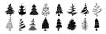Collection Christmas tree black glyph set vector Royalty Free Stock Photo