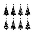 Set of vector tree silhouette isolated on white background. collection Christmas tree black for icon, logo, card, decor Royalty Free Stock Photo