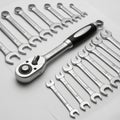 Set includes both open end and box end wrenches displayed in ascending Royalty Free Stock Photo