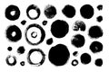 Collection of circle brush strokes. Set of vector Grunge Brushes. Dirty textures of banners, boxes, frames Royalty Free Stock Photo