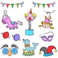 Collection circus element cute doodles