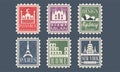 Collection of City Stamps from Different Countries with Architectural Landmarks, Istanbul, Milan, Sydney, Paris, Rome Royalty Free Stock Photo