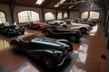 collection of classic cars in museum, on display for visitors