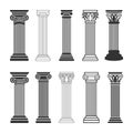 Collection Classical Architectural Columns Silhouette, Ionic Column Pillars Vector Set, ancient architecture greek temple Royalty Free Stock Photo