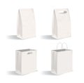 Collection of clean packages isolated on white background. Set of blank paper bags with and without handles. Bundle of Royalty Free Stock Photo