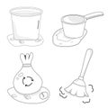 collection of cleaning tools. Black and white vector illustration bundle for a coloring book