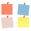 Collection of clear color lists of paper with pin on the white background. Vector illustration Royalty Free Stock Photo