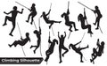 Collection of Climbing in mountains silhouettes in different poses Royalty Free Stock Photo