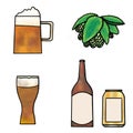 Collection of clip art hops and beer. Set of illustrations of hops and beer isolation on white background. Vector illustration. Royalty Free Stock Photo