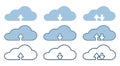 Collection cloud with arrow line icon. Upload and download cloud arrow vector symbols. Clouds with arrows up and down