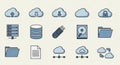 A collection of cloud computing and data storage icons. Top row Royalty Free Stock Photo