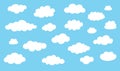 Collection cloud icons. White clouds isolated on blue color background.