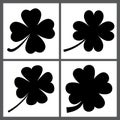 Collection of clover, St. Patrick`s day icons isolated on white. black silhouette shape