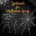 Collection of Cobweb, isolated on black, transparent background. Spiderweb for Halloween design. Spider web elements,spooky, scary Royalty Free Stock Photo