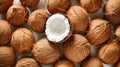 A collection of coconuts tightly packed together, highlighting their brown textured shells and inviting freshness Royalty Free Stock Photo