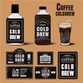 Collection of coffee cold brew labels in bottles