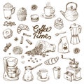 Collection of coffee doodle elements for cafe menu, fliers, chalkboard Royalty Free Stock Photo