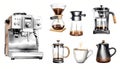 Collection of coffee making equipment and tools for perfect brew Royalty Free Stock Photo