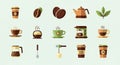 Collection of Coffee and Tea Related Icons and Elements Royalty Free Stock Photo