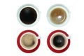 Collection coffee top view isolated , isolated on white background with clipping path