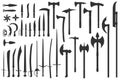 Cold steel arms: swords, axes, sabers, knives. Set of vector silhouettes. Illustration of steel medieval weapons. Edged weapons Royalty Free Stock Photo