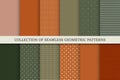 Collection of color repeatable geometric patterns. Dotted and striped vintage backgrounds. Polka dot and linear fabric