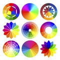 Collection color wheel different shapes vector illustration. Set of multicolored circular palettes