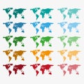 Collection of color world maps with different textures. Set world map