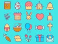 Easter colored linear flat icons set