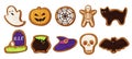 Collection colored halloween cookies vector cartoon illustration bakery candy with scary monsters