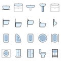 Set of colored linear icons for bathroom and toilet, vector Royalty Free Stock Photo