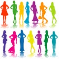 Collection of colored silhouettes of beautiful women Royalty Free Stock Photo