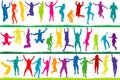 Collection of colored silhouettes jumping Royalty Free Stock Photo